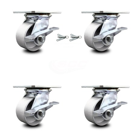 Service Caster 4 Inch Semi Steel Caster Set with Roller Bearing 4 Brake and 2 Swivel Lock SCC SCC-35S420-SSR-SLB-BSL-2-SLB-2